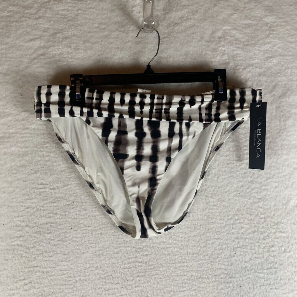La Blanca Bikini Bottom Women's 16 White Black Java Twisted Bamboo Shirred S9490